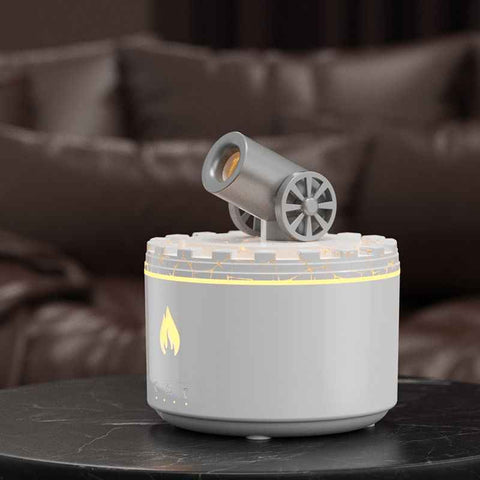 Cannon-Shaped Smoke Ring Aroma Diffuser and Humidifier, 2 Mist Modes, RGB Color-Changing Lava Lamp Essential Oil Diffuser, for Home Desk - White Silver