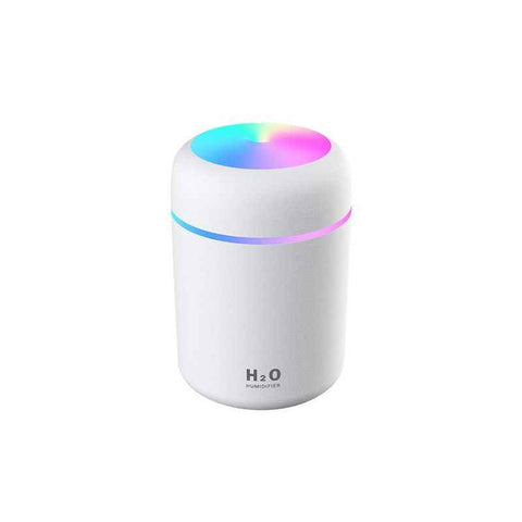 Mini Colorful Cup Humidifier, 300ml Portable USB Cool Mist Humidifier with 7-Color Night Light, for Car, Bedroom, Desk, and Office - White