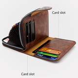 Vintage Waxed PU Leather Card Holder Wallet, Snap Button Zipper Coin Purse, Multi-Card Slot Mini Credit Card Case for Men and Women (Black)