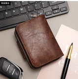 Vintage Waxed PU Leather Card Holder Wallet, Snap Button Zipper Coin Purse, Multi-Card Slot Mini Credit Card Case for Men and Women (Black)