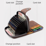 Vintage Waxed PU Leather Card Holder Wallet, Snap Button Zipper Coin Purse, Multi-Card Slot Mini Credit Card Case for Men and Women (Dark Brown)