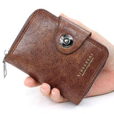 Vintage Waxed PU Leather Card Holder Wallet, Snap Button Zipper Coin Purse, Multi-Card Slot Mini Credit Card Case for Men and Women (Brown)