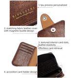 Vintage Waxed PU Leather Card Holder Wallet, Snap Button Zipper Coin Purse, Multi-Card Slot Mini Credit Card Case for Men and Women (Brown)