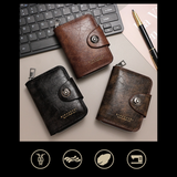Vintage Waxed PU Leather Card Holder Wallet, Snap Button Zipper Coin Purse, Multi-Card Slot Mini Credit Card Case for Men and Women (Brown)