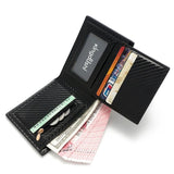 Men's Short Bifold Carbon Fiber Texture PU Wallet, Multi-Card Slot Purse with Zipper Coin Pocket & ID Photo Window for Daily Use (Black)