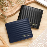 Men's Short Bifold Carbon Fiber Texture PU Wallet, Multi-Card Slot Purse with Zipper Coin Pocket & ID Photo Window for Daily Use (Black)