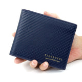 Men's Short Bifold Carbon Fiber Texture PU Wallet, Multi-Card Slot Purse with Zipper Coin Pocket & ID Photo Window for Daily Use (Blue)