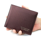 Men's Short Bifold Carbon Fiber Texture PU Wallet, Multi-Card Slot Purse with Zipper Coin Pocket & ID Photo Window for Daily Use (Dark Brown)