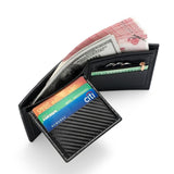 Men's Short Bifold Carbon Fiber Texture PU Wallet, Multi-Card Slot Purse with Zipper Coin Pocket & ID Photo Window for Daily Use (Dark Brown)