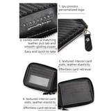 Full-Zip Carbon Fiber PU Wallet for Men, Multi-Card Slot Snap Coin Purse with ID Photo Window - Black