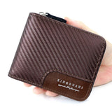 Full-Zip Carbon Fiber PU Wallet for Men, Multi-Card Slot Snap Coin Purse with ID Photo Window - Dark Brown