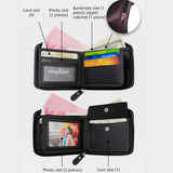 Full-Zip Carbon Fiber PU Wallet for Men, Multi-Card Slot Snap Coin Purse with ID Photo Window - Dark Brown