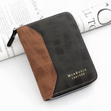 Two-tone Patchwork PU Zip-Around Short Wallet for Men, Embossed Letter Multi-Card Slot Purse with Dual Coin Pockets & ID Photo Slot (Black)