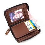 Two-tone Patchwork PU Zip-Around Short Wallet for Men, Embossed Letter Multi-Card Slot Purse with Dual Coin Pockets & ID Photo Slot (Black)
