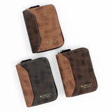 Two-tone Patchwork PU Zip-Around Short Wallet for Men, Embossed Letter Multi-Card Slot Purse with Dual Coin Pockets & ID Photo Slot (Black)