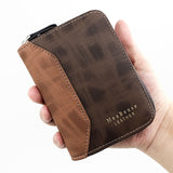 Two-tone Patchwork PU Zip-Around Short Wallet for Men, Embossed Letter Multi-Card Slot Purse with Dual Coin Pockets & ID Photo Slot (Dark Brown)