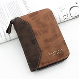 Two-tone Patchwork PU Zip-Around Short Wallet for Men, Embossed Letter Multi-Card Slot Purse with Dual Coin Pockets & ID Photo Slot (Brown)