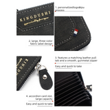 Matte PU Accordion Card Holder Wallet, Zip-Around Coin Purse with Extra Front Card Slot, Multi-Slot Credit Card Case for Men and Women (Dark Brown)
