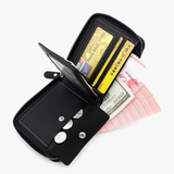 Men's Tri-fold Zip-Around Wallet, PU Leather Purse with Snap Coin Pocket & ID Photo Slot, Multi-Card Slots Business Casual Short Billfold (Black)
