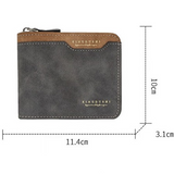 Men's Tri-fold Zip-Around Wallet, PU Leather Purse with Snap Coin Pocket & ID Photo Slot, Multi-Card Slots Business Casual Short Billfold (Dark Brown)
