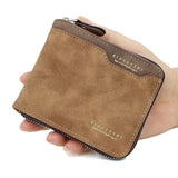 Men's Tri-fold Zip-Around Wallet, PU Leather Purse with Snap Coin Pocket & ID Photo Slot, Multi-Card Slots Business Casual Short Billfold (Brown)