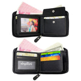 Men's Tri-fold Zip-Around Wallet, PU Leather Purse with Snap Coin Pocket & ID Photo Slot, Multi-Card Slots Business Casual Short Billfold (Brown)
