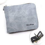 Vintage Matte PU Leather Zip-Around Bifold Wallet for Men, Multi-Card Slot Coin Purse with ID Window, Casual Short Billfold Purse (Gray-Blue)