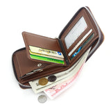 Vintage Matte PU Leather Zip-Around Bifold Wallet for Men, Multi-Card Slot Coin Purse with ID Window, Casual Short Billfold Purse (Gray-Blue)