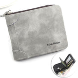 Vintage Matte PU Leather Zip-Around Bifold Wallet for Men, Multi-Card Slot Coin Purse with ID Window, Casual Short Billfold Purse (Dark Gray)