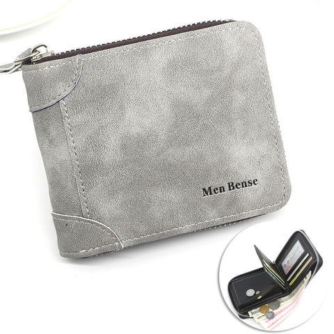 Vintage Matte PU Leather Zip-Around Bifold Wallet for Men, Multi-Card Slot Coin Purse with ID Window, Casual Short Billfold Purse (Dark Gray)