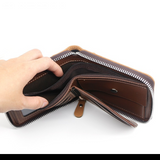 Vintage Matte PU Leather Zip-Around Bifold Wallet for Men, Multi-Card Slot Coin Purse with ID Window, Casual Short Billfold Purse (Dark Gray)
