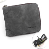 Vintage Matte PU Leather Zip-Around Bifold Wallet for Men, Multi-Card Slot Coin Purse with ID Window, Casual Short Billfold Purse (Blue)