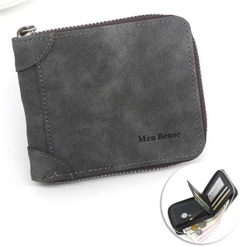 Vintage Matte PU Leather Zip-Around Bifold Wallet for Men, Multi-Card Slot Coin Purse with ID Window, Casual Short Billfold Purse (Blue)