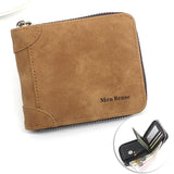 Vintage Matte PU Leather Zip-Around Bifold Wallet for Men, Multi-Card Slot Coin Purse with ID Window, Casual Short Billfold Purse (Brown)