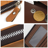 Vintage Matte PU Leather Zip-Around Bifold Wallet for Men, Multi-Card Slot Coin Purse with ID Window, Casual Short Billfold Purse (Brown)