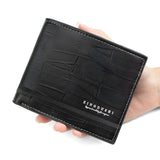 Men's Bifold Embossed PU Wallet, Multi-Card Slots, Dual-Zipper Coin Pocket with ID Window, Business Casual Short Billfold (Black)