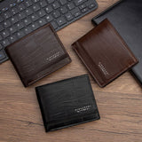 Men's Bifold Embossed PU Wallet, Multi-Card Slots, Dual-Zipper Coin Pocket with ID Window, Business Casual Short Billfold (Black)