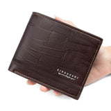 Men's Bifold Embossed PU Wallet, Multi-Card Slots, Dual-Zipper Coin Purse with ID Window, Business Casual Short Billfold (Dark Brown)