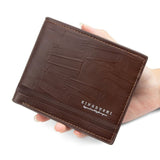 Men's Bifold Embossed PU Wallet, Multi-Card Slots, Dual-Zipper Coin Pocket with ID Window, Business Casual Short Billfold (Brown)
