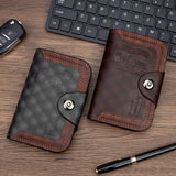 Vintage Patchwork Snap-Closure Vertical Wallet for Men, PU Leather Wallet with 13 Card Slots, Zippered Coin Pocket, and ID Window (Dark Brown)