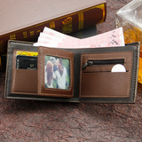 British-Style Two-Tone Bifold Wallet for Men, Matte Printed PU Leather Wallet with Zip Coin Pocket, Multiple Card Slots, and ID Photo Window (Black)