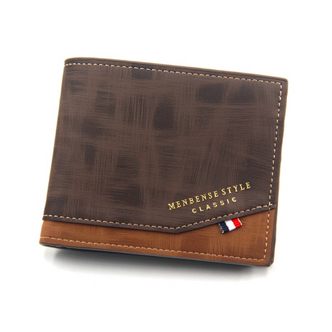 British-Style Two-Tone Bifold Wallet for Men, Matte Printed PU Leather Wallet with Zip Coin Pocket, Multiple Card Slots & ID Photo Window (Dark Brown)