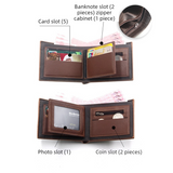British-Style Two-Tone Bifold Wallet for Men, Matte Printed PU Leather Wallet with Zip Coin Pocket, Multiple Card Slots & ID Photo Window (Brown)