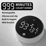 Rotating Digital Kitchen Timer, 999-Minute LED Display Timer with Magnetic Back & Stand, Type-C, for Studying and Exercising—White