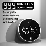 Rotating Digital Kitchen Timer, 999-Minute LED Display Timer with Magnetic Back & Stand, Type-C, for Studying and Exercising—White