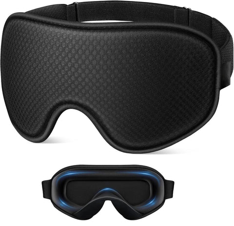3D Contoured Memory Foam Sleep Eye Mask, Zero-Pressure Breathable Mesh Eye Cover with Adjustable Strap for Travel, Naps, and Nighttime Sleep—Black