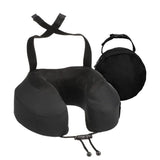 Memory Foam U-Shaped Neck Pillow, Adjustable with Strap & Storage Bag for Travel, Airplane, Car, Office, and Theater Use – Black