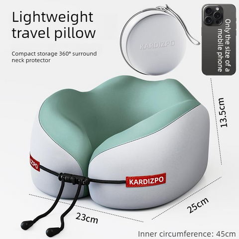 Portable Memory Foam U-Shaped Neck Pillow, Ergonomic 360° Support Adjustable Travel Pillow with Storage Case for Airplane, Car, Office - Green