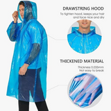 6-Pack - Disposable Thickened PE Rain Poncho, Waterproof Raincoat with Drawstring Hood & Elastic Cuffs, for Hiking, Concerts, and Outdoor Activities - Clear