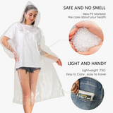 6-Pack - Disposable Thickened PE Rain Poncho, Waterproof Raincoat with Drawstring Hood & Elastic Cuffs, for Hiking, Concerts, and Outdoor Activities - Blue